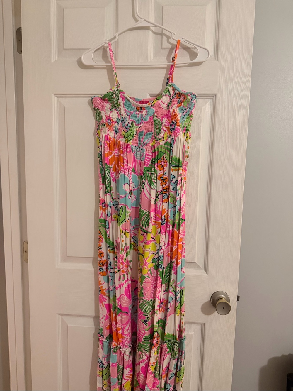 Lilly Pulitzer Pink, Green, Blue Floral Smocked Maxi Dress